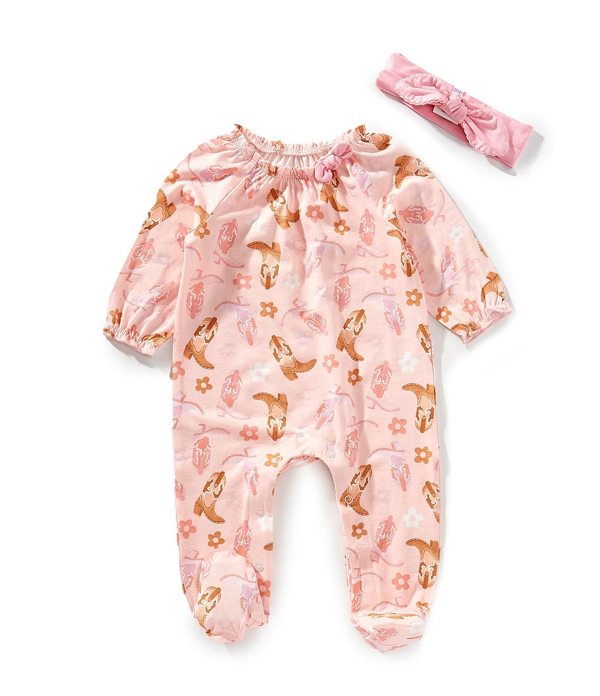 Mud Pie Baby Girls Long-Sleeve Western-Inspired Footed Coverall