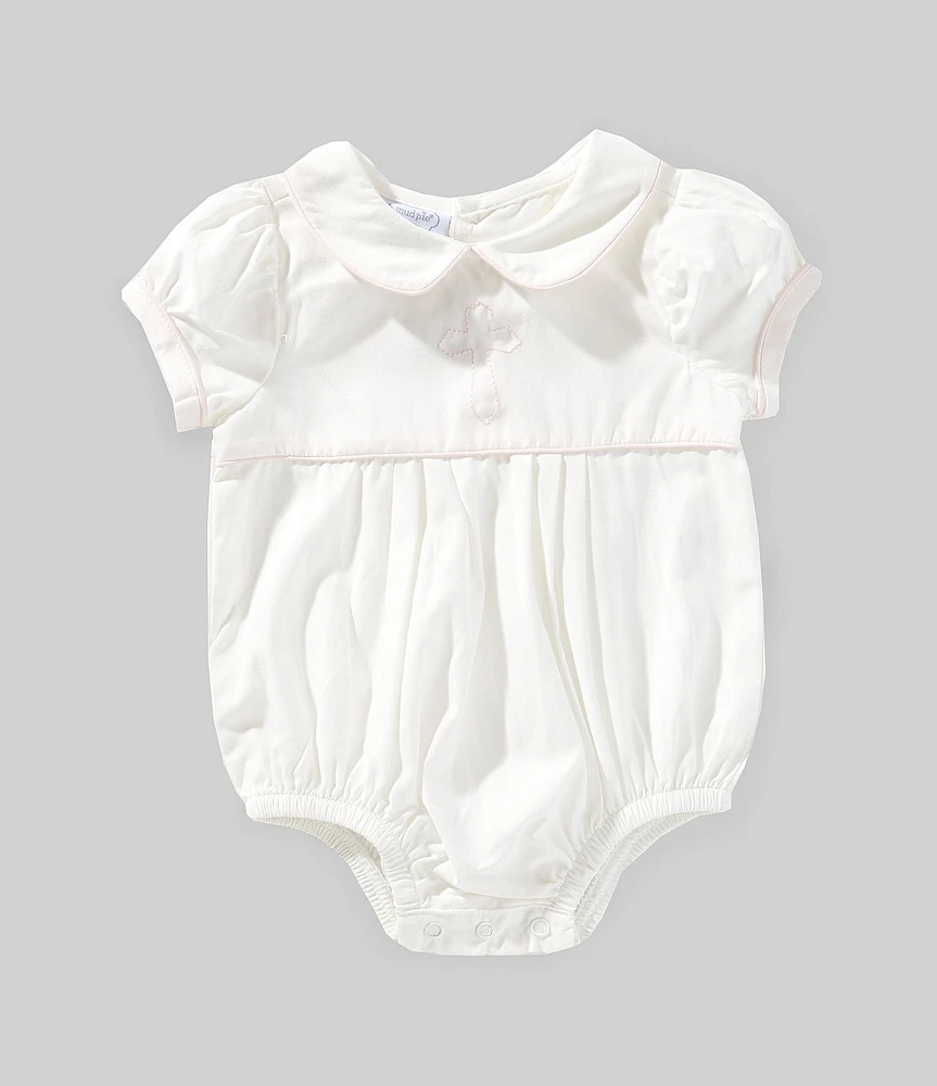 Mud Pie Baby Girls Short-Sleeve Embroidered Cross Poplin Bodysuit