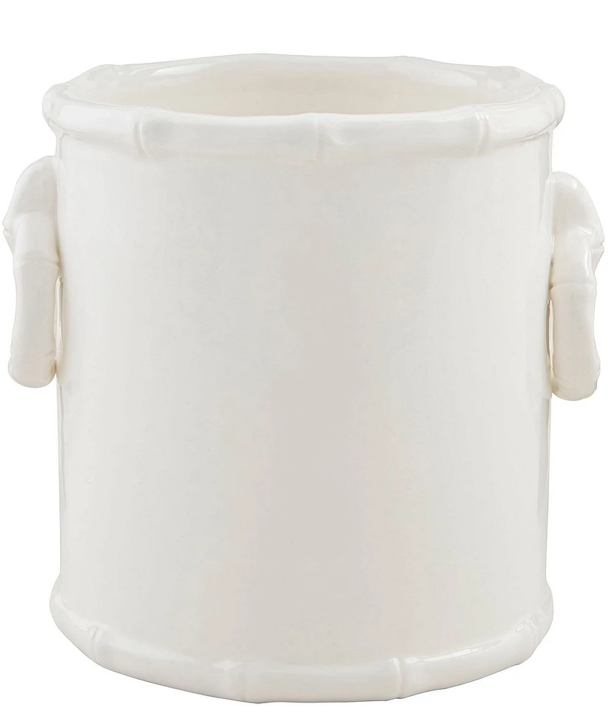 Mud Pie Block Print White Bamboo Utensil Holder