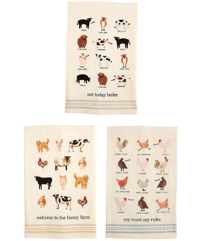 Mud Pie Farm Animal Dish Towel, Set of 3