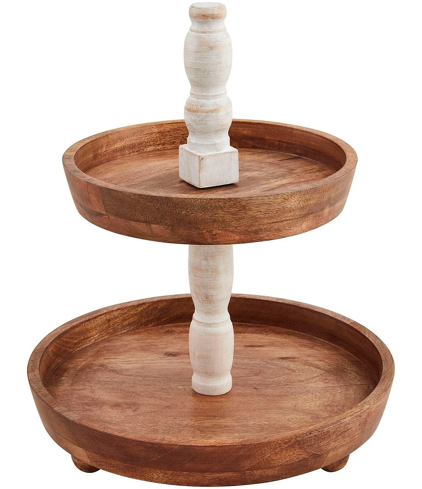 Mud Pie Farmstead Banister Wood 2-Tiered Server