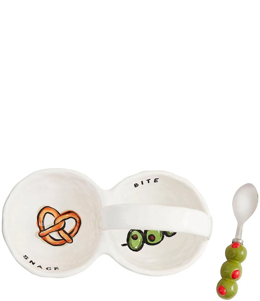 Mud Pie Happy Hour Bar Double Snack Dish with Spoon