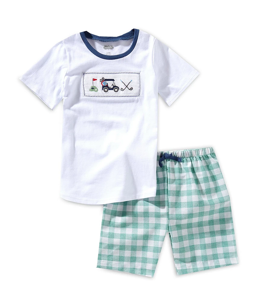 Mud Pie Little Boys Short Sleeve Golf Jersey T-Shirt & Gingham Woven Shorts Set