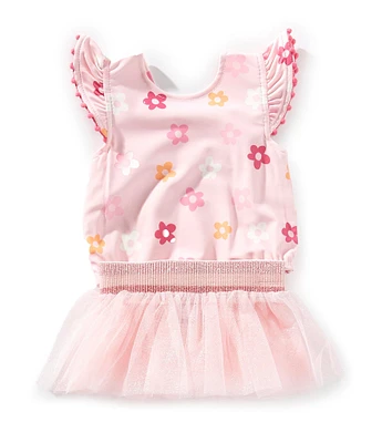 Mud Pie Little Girls Floral/Checked Reversible One-Piece Swimsuit