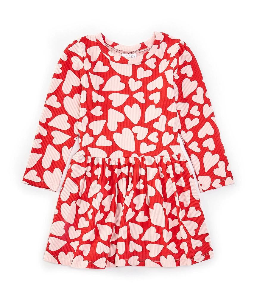 Mud Pie Little Girls Long Sleeve Heart-Printed T-Shirt Dress