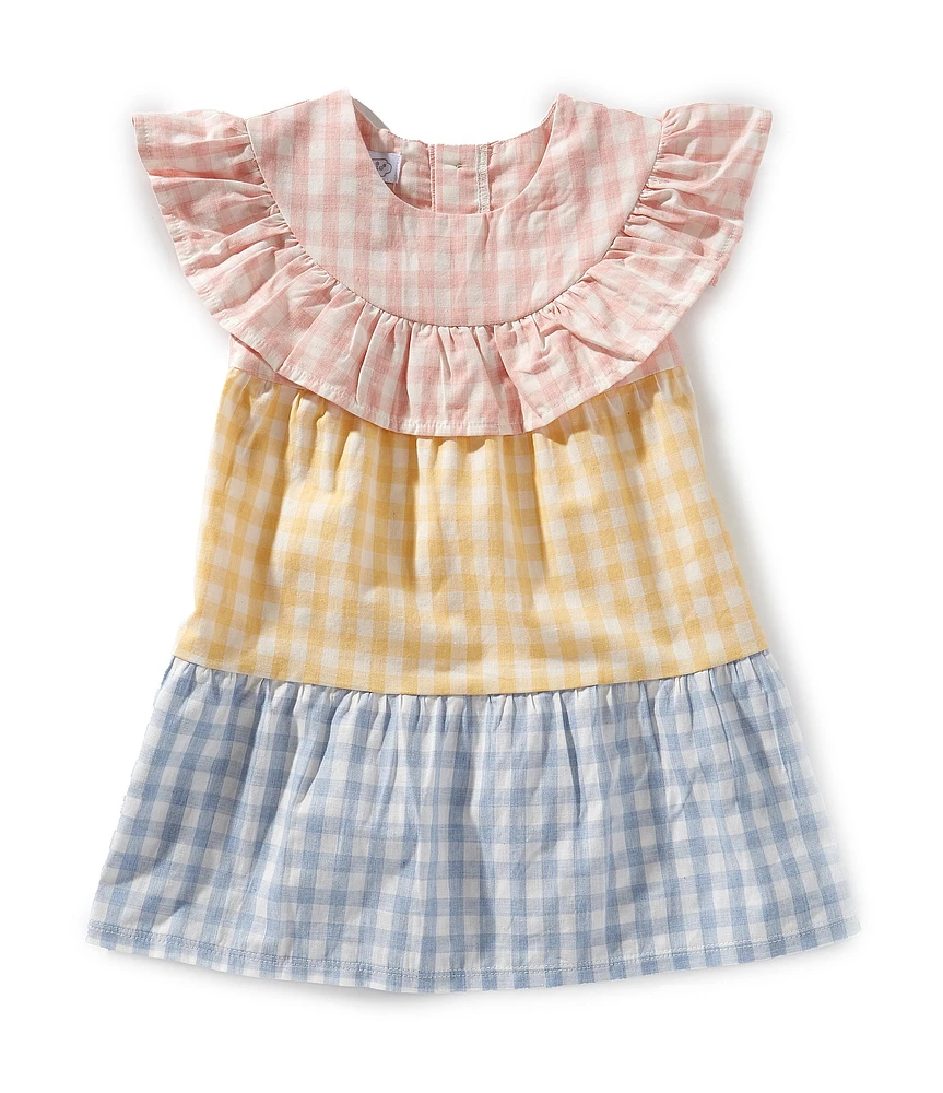 Mud Pie Little Girls Flutter-Sleeve Mixed-Gingham-Printed Fit & Flare Dress