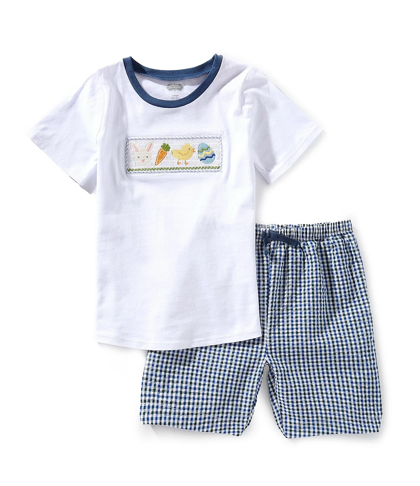 Mud Pie Little Girls Short-Sleeve Smocked Easter T-Shirt & Gingham Shorts Set