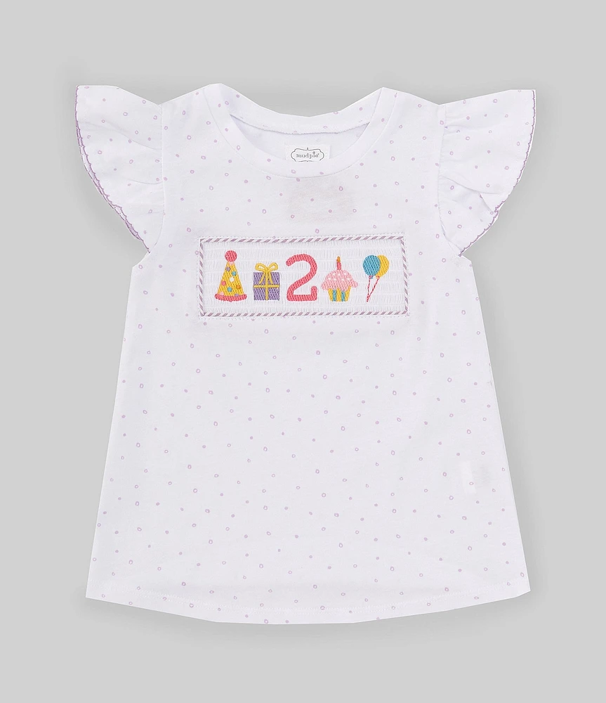 Mud Pie Little Girls Flutter-Sleeve 2nd Birthday T-Shirt