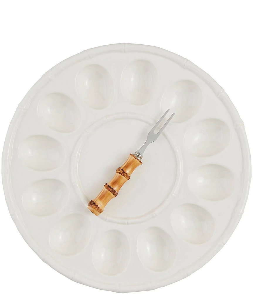 Mud Pie White Bamboo Deviled Egg Tray Set