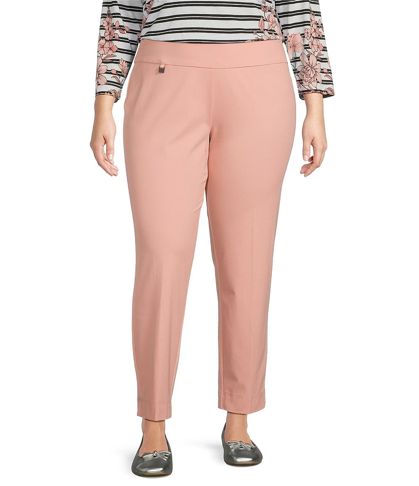 Slimsation® by Multiples Plus Size Solid Ease-Y-Fit Knit Pull-On Ankle Pants