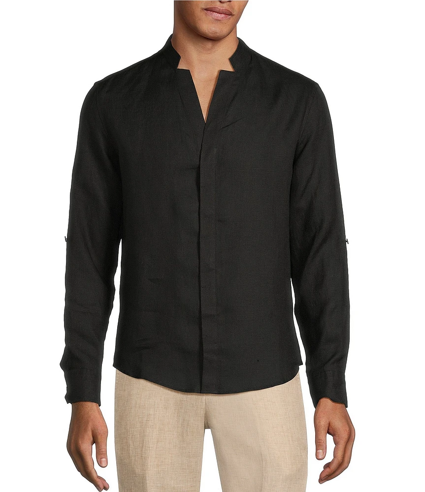 Murano Baird McNutt Linen Classic Fit Mandarin Collar Long Sleeve Woven Shirt