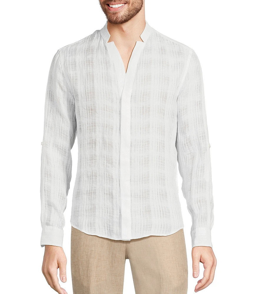 Murano Baird McNutt Linen Classic Fit Plaid Textured Long Sleeve Woven Shirt
