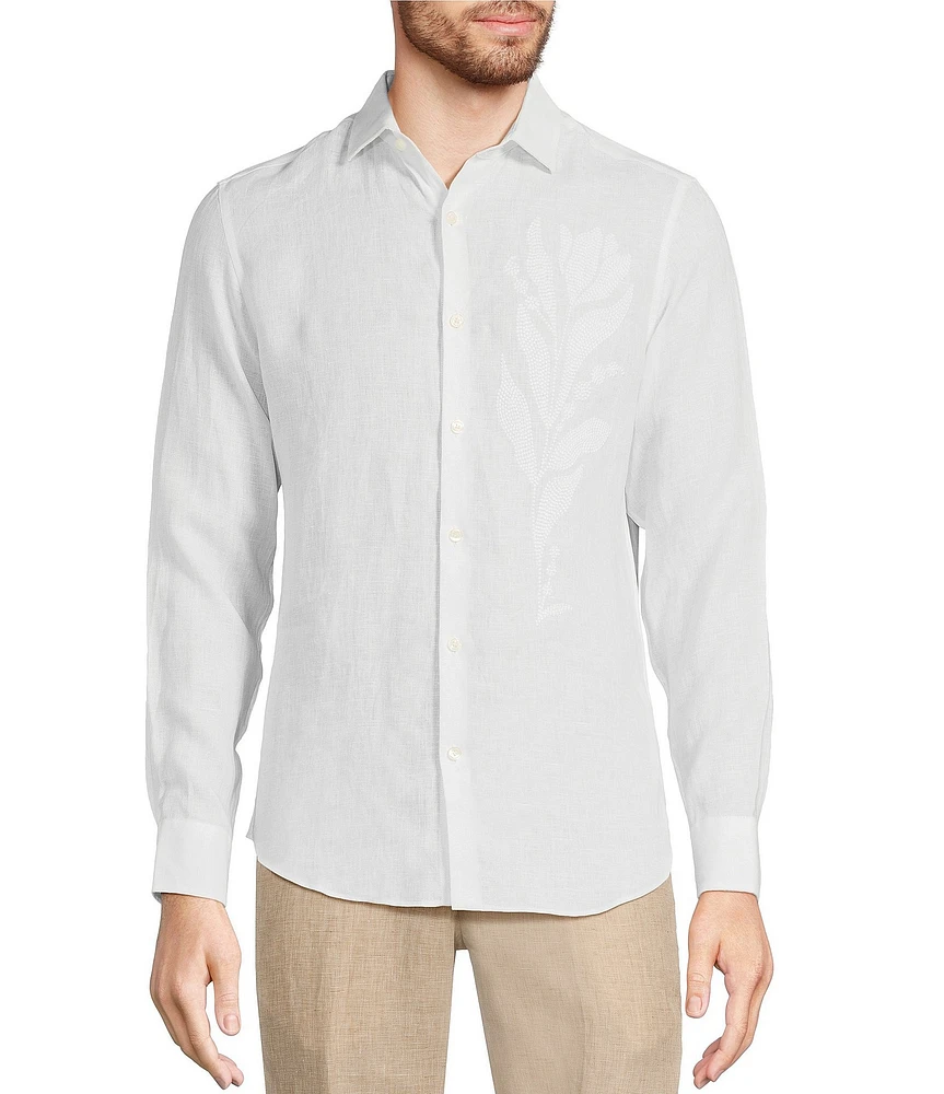 Murano Baird McNutt Linen Slim Fit Placed Texture Long Sleeve Woven Shirt