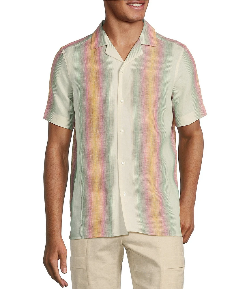 Murano Baird McNutt Linen Slim Fit Stripe Short Sleeve Woven Shirt