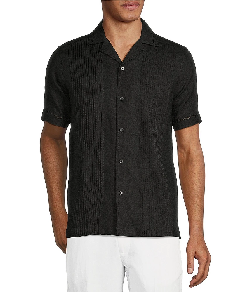 Murano Baird McNutt Linen Striped Short Sleeve Woven Camp Shirt