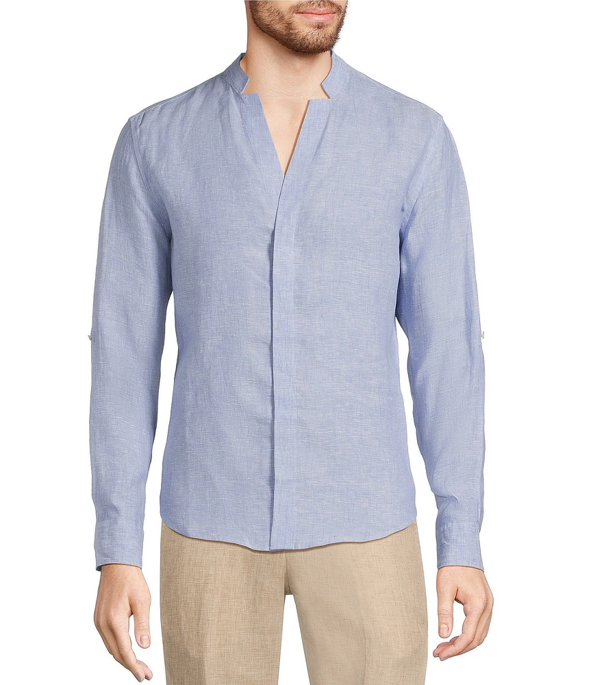 Murano Big & Tall Baird McNutt Linen Classic Fit Mandarin Collar Long Sleeve Woven Shirt