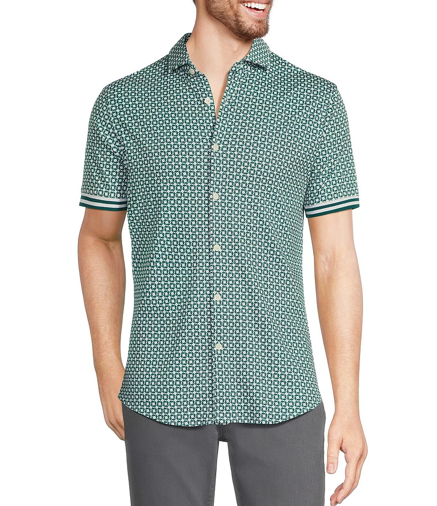 Murano Big & Tall Shape of Water Collection Slim Fit Geo Print Short Sleeve Coatfront Polo Shirt