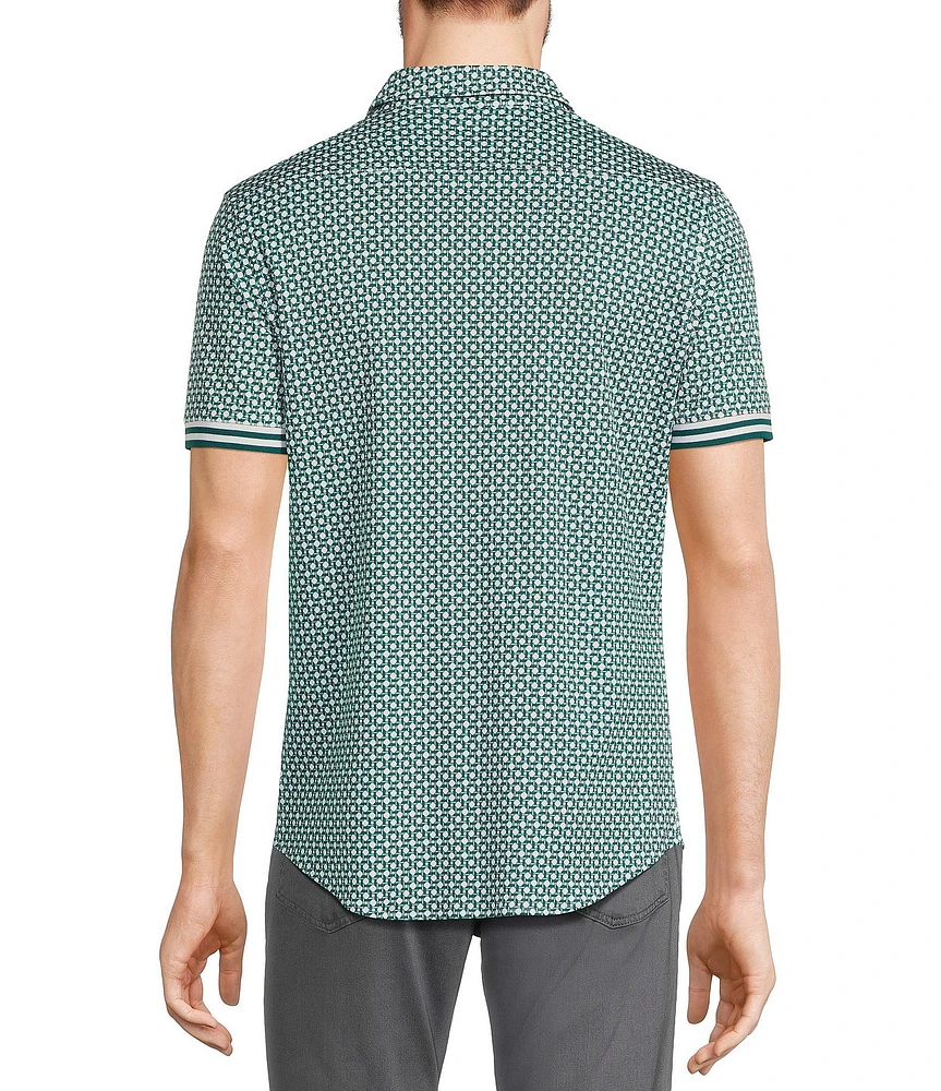 Murano Big & Tall Shape of Water Collection Slim Fit Geo Print Short Sleeve Coatfront Polo Shirt