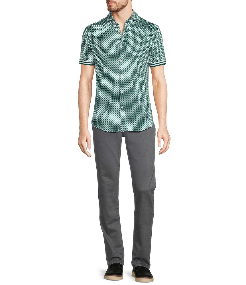 Murano Big & Tall Shape of Water Collection Slim Fit Geo Print Short Sleeve Coatfront Polo Shirt