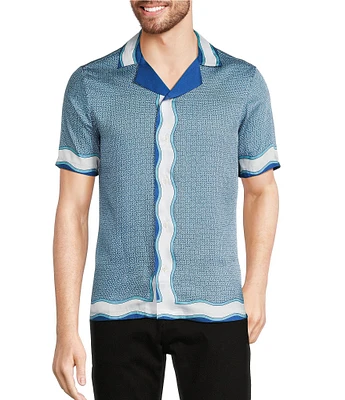 Murano Big & Tall Shape of Water Collection Slim Fit Placed Print Short Sleeve Woven Camp Shirt