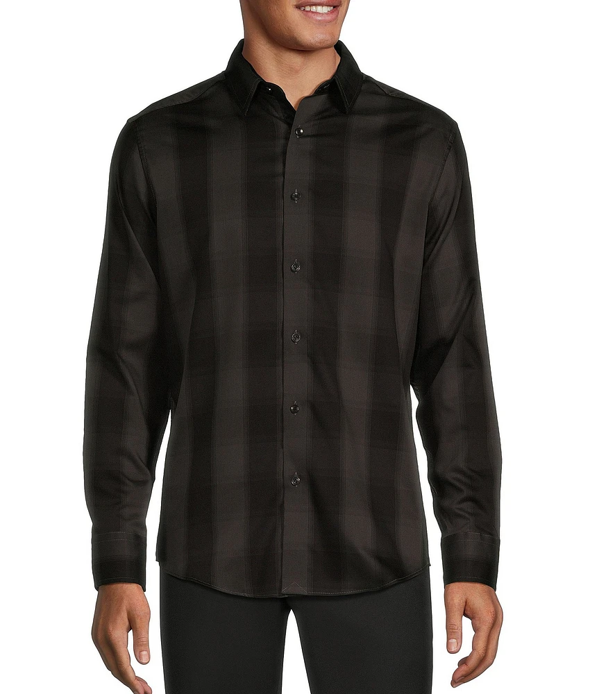 Murano Big & Tall Slim Fit Buffalo Plaid Sateen Long Sleeve Woven Shirt