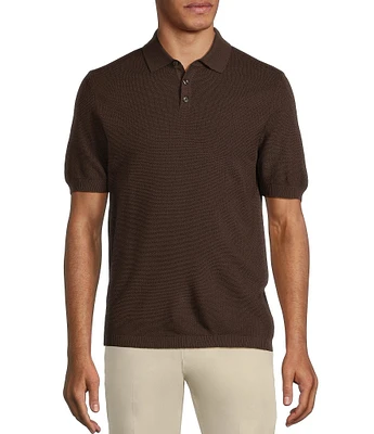 Murano Big & Tall Solid Textured Polo Short Sleeve Sweater