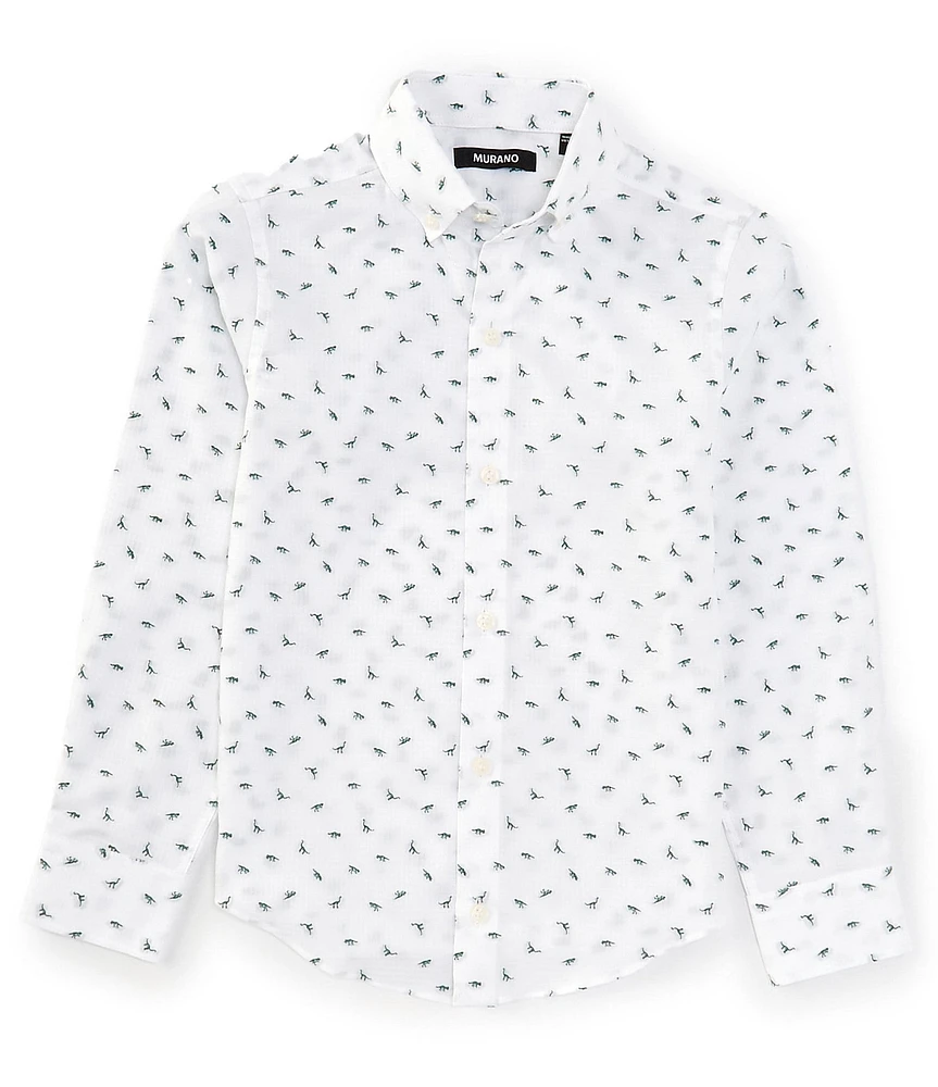 Murano Big Boys Long Sleeve Dino Print Button Front Shirt
