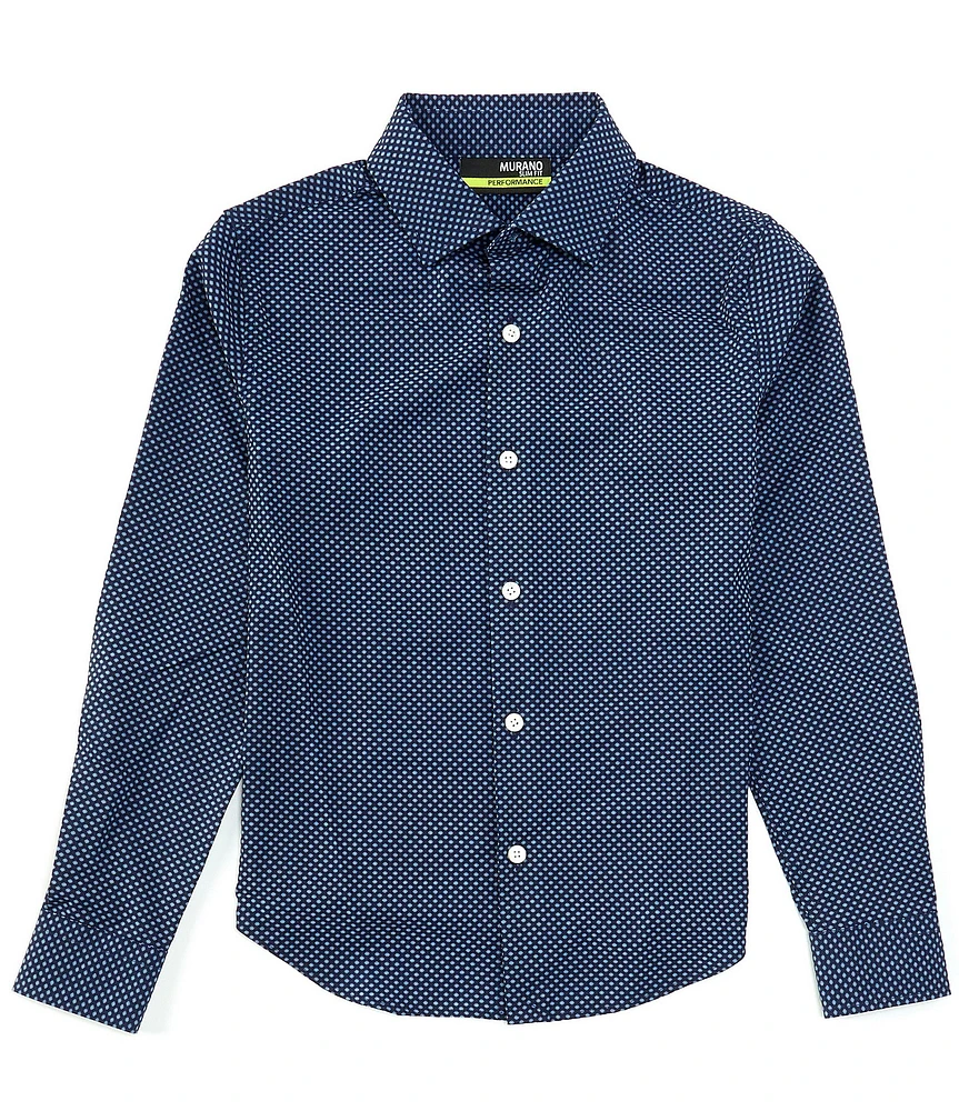 Murano Big Boys Long Sleeve Performance Stretch Diamond Print Button-Down Shirt