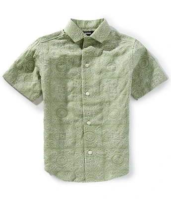 Murano Big Boys Printed Embroidered Point Collar Short Sleeve Button Front Shirt