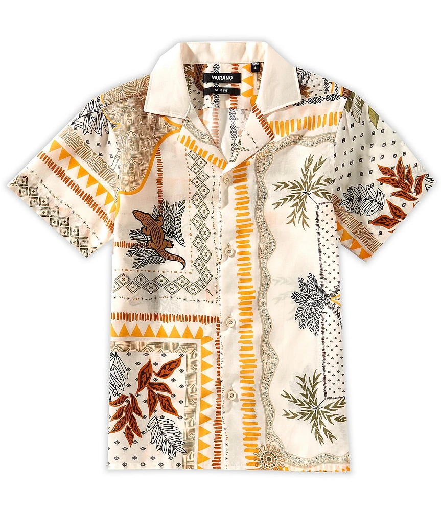 Murano Big Boys Slim Bandana Print Linen Blend Camp Shirt