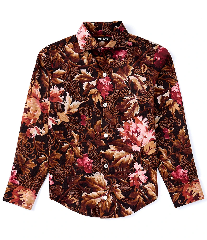 Murano Big Boys Slim Sateen Floral Print Shirt