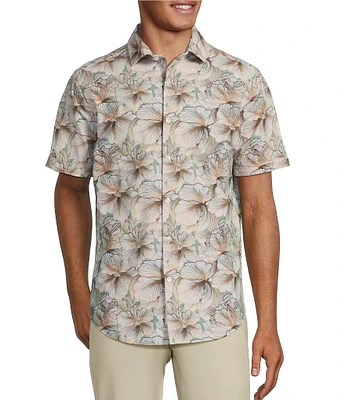 Murano Collezione Slim Fit Floral Print Performance Stretch Short Sleeve Woven Shirt