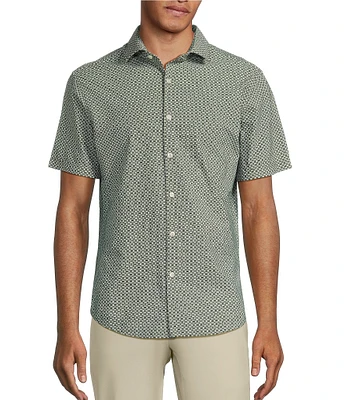 Murano Collezione Slim Fit Square Print Performance Stretch Short Sleeve Woven Shirt