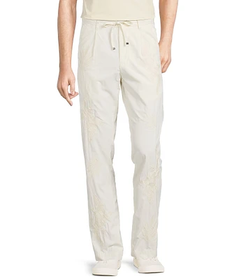 Murano Crocodile World Collection Lucas Fit Pleated Drawstring Embroidered Pants