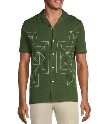 Murano From The Garden Collection Slim Fit Embroidered Short Sleeve Coatfront Shirt