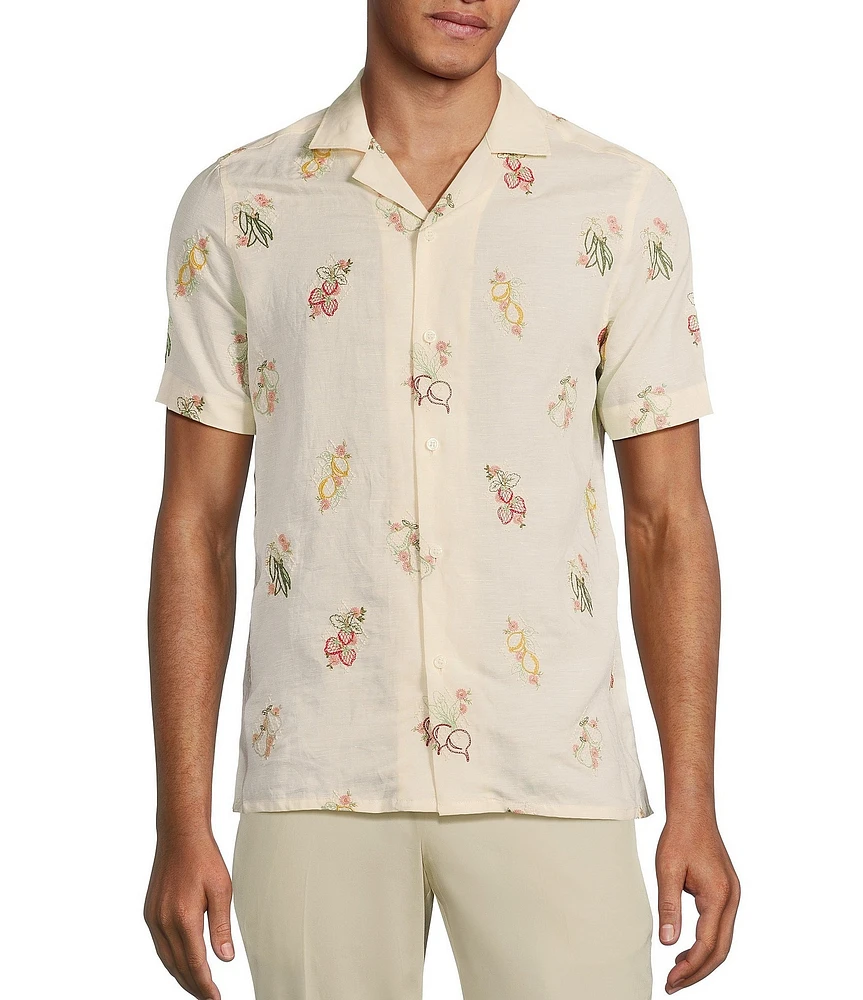 Murano From The Garden Collection Slim Fit Embroidered Short Sleeve Woven Camp Shirt