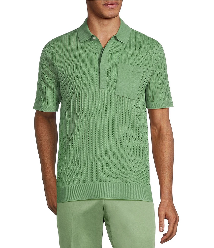 Murano From The Garden Collection Textured Short Sleeve Snit Polo Sweater
