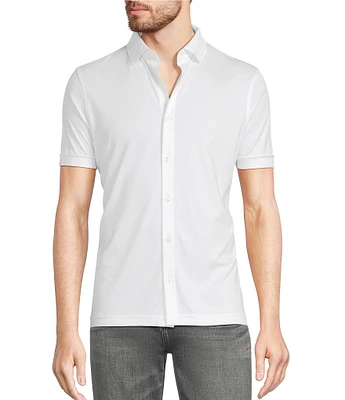 Murano Liquid Luxury Classic Fit Solid Coat Front Short Sleeve Woven Shirt