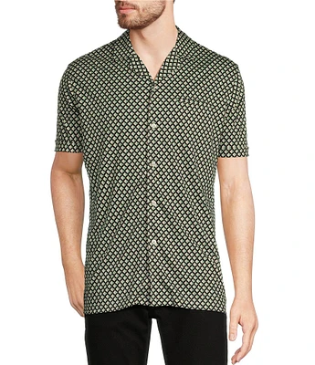Murano Liquid Luxury Slim Fit Geo Printed Short Sleeve Coatfront Shirt