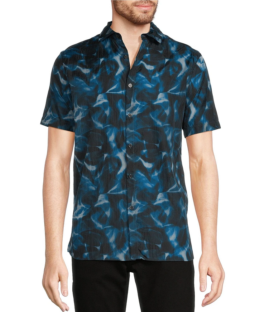 Murano Shape of Water Collection Slim Fit Sheer Water Print Short Sleeve Woven Camp Shirt