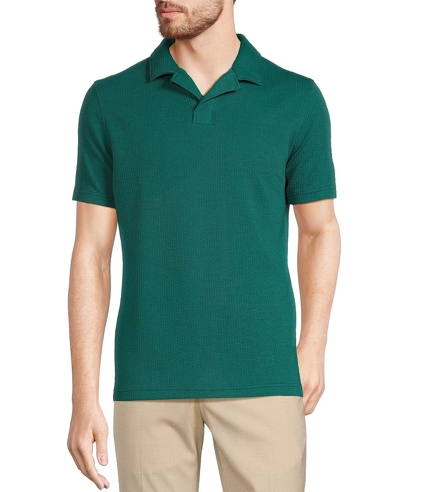 Murano Shape of Water Collection Solid Textured Johnny Collar Short Sleeve Polo Shirt