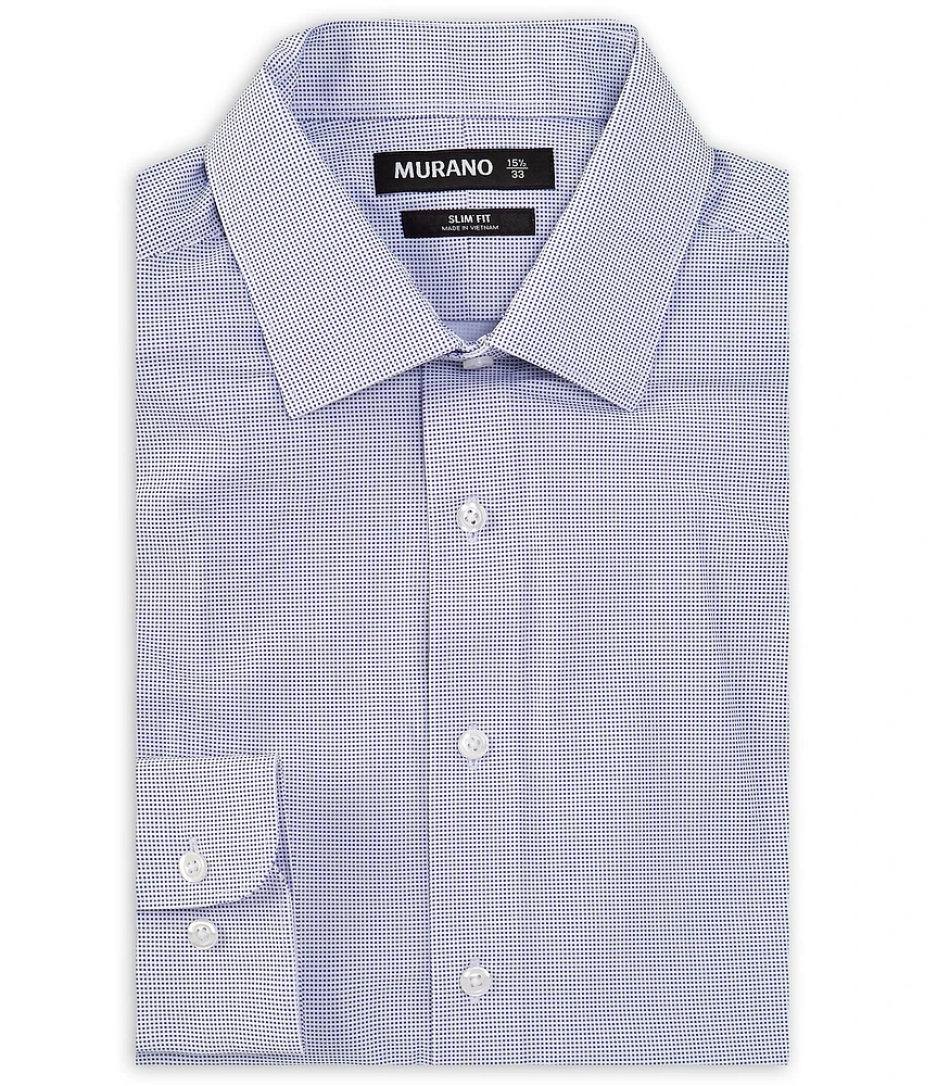 Murano Slim Fit Non-Iron Point Collar Net Print Knit Dress Shirt