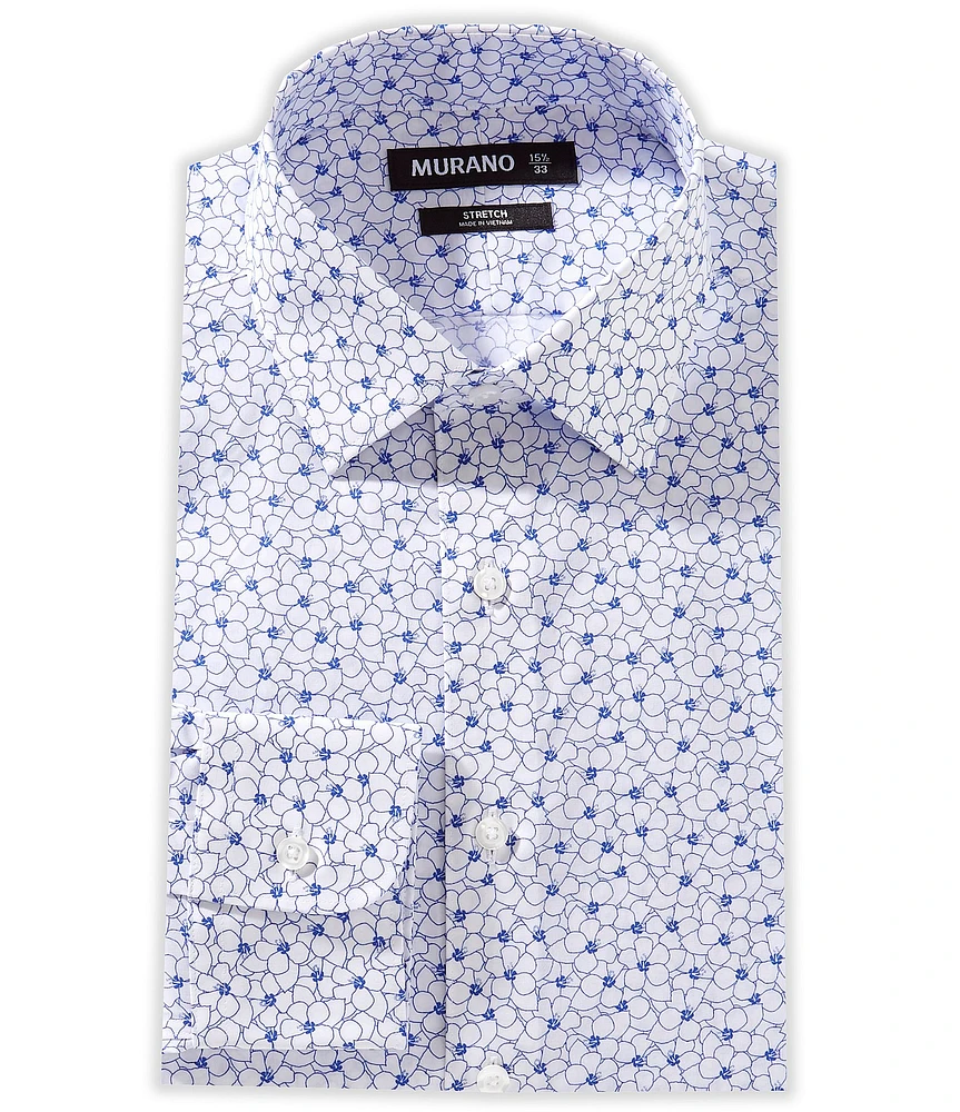 Murano Slim-Fit Spread Collar Floral Print Dress Shirt