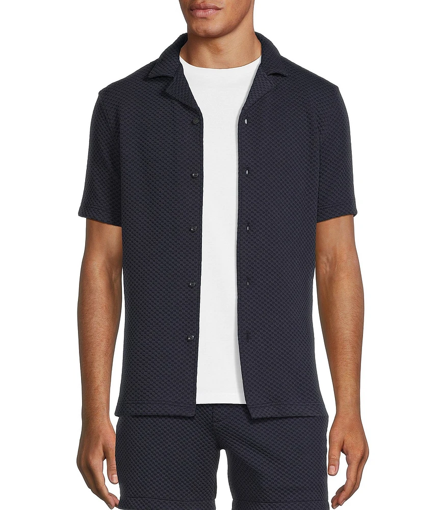 Murano Slim Fit Textured Short Sleeve Woven Camp Shirt