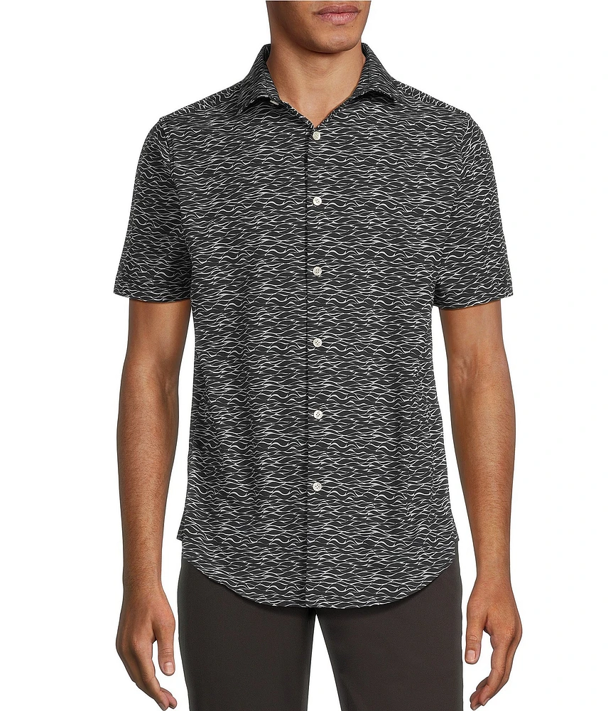 Murano Slim Fit Wave Pattern Performance Stretch Long Sleeve Woven Shirt