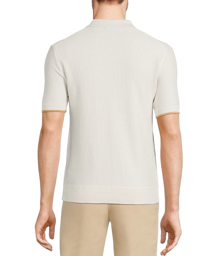 Murano Spread Collar Short Sleeve Sweater Knit Coat Front Shirt