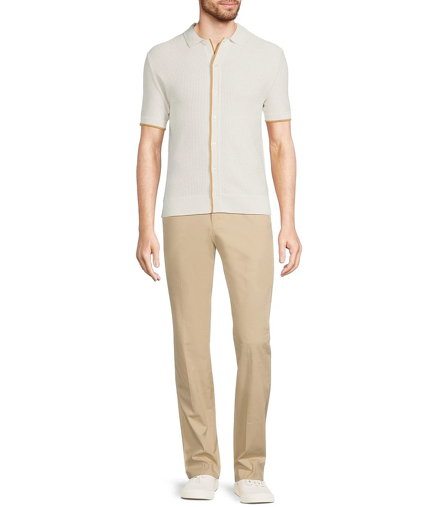 Murano Spread Collar Short Sleeve Sweater Knit Coat Front Shirt