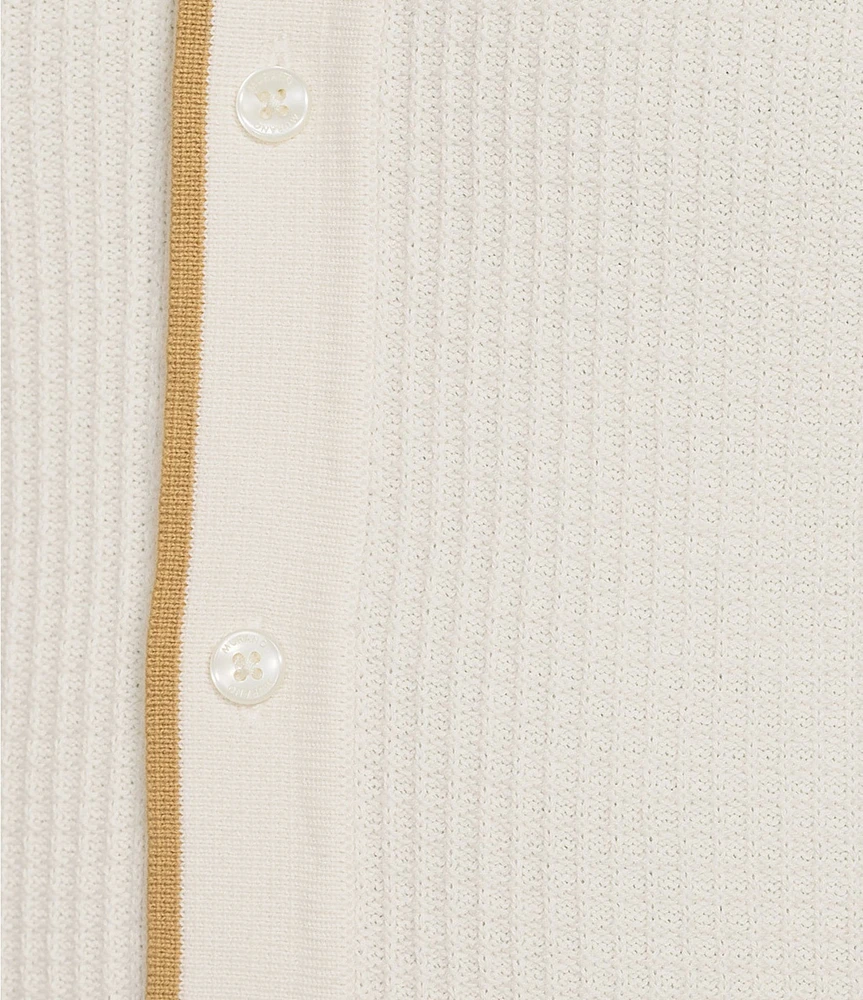 Murano Spread Collar Short Sleeve Sweater Knit Coat Front Shirt