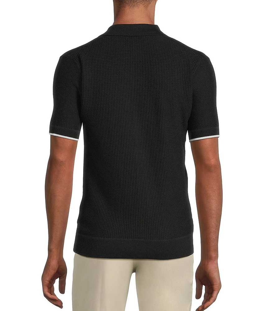 Murano Spread Collar Short Sleeve Sweater Knit Coat Front Shirt