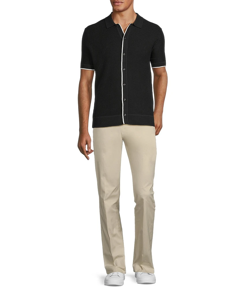 Murano Spread Collar Short Sleeve Sweater Knit Coat Front Shirt